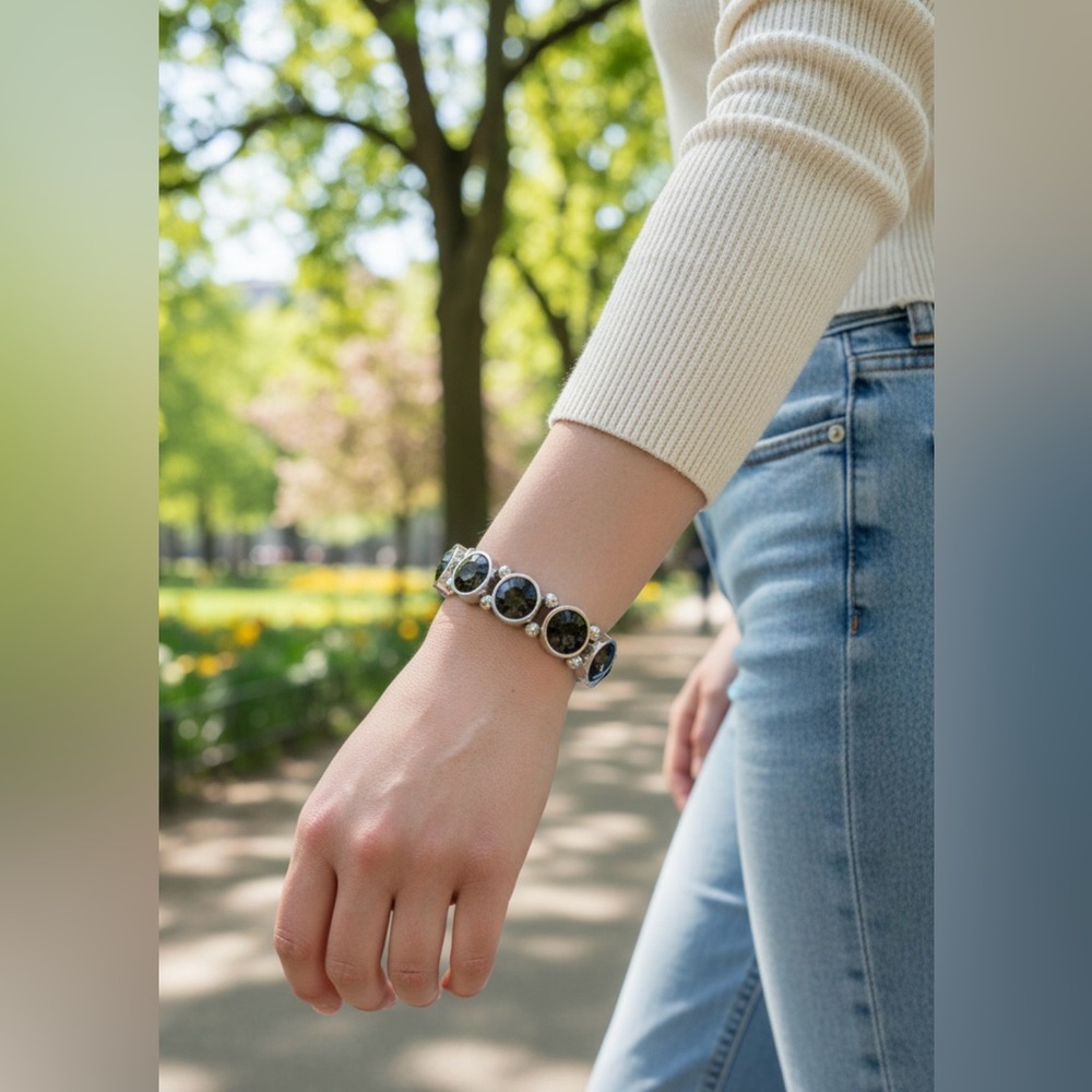 Chic Silver and Black Bracelet